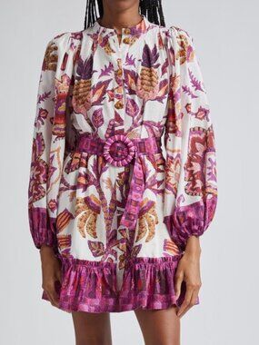 Farm Rio Sunset Tapestry Long Sleeve Belted Shirtdress
